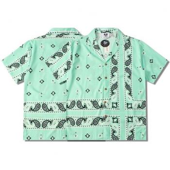Men's Short Sleeve White Green Floral Hawaiian Shirt