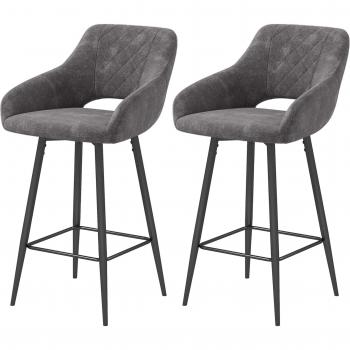 Homcom Grey Velvet-Feel Bar Stool Set of 2
