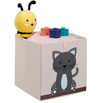 Panier à jouets en tissu chat 33x33x33 cm beige/gris