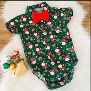 Combinaison de fête bébé 0-24M, body Santa, imprimé Noël, nœud papillon, style chic