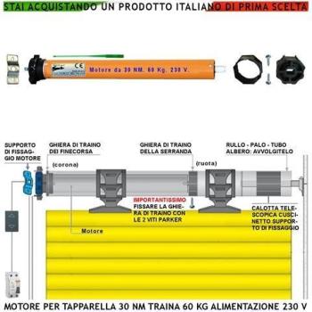 Moto Tubulare Securvera 230V 170W 30Nm Tapparella 60Kg Anti Sollevamento Corsa Fine