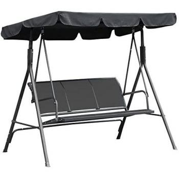 Balancelle de jardin 3 places avec toit imperméabilisé et structure en acier textilène gris