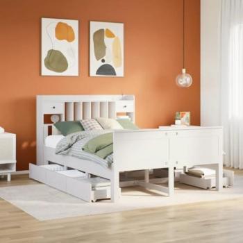 Letto Libreria a Letti in Legno di Pino 150x200 cm Bianco