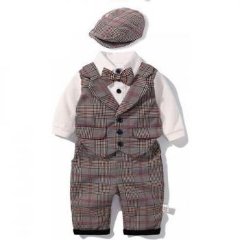 Conjunto Elegante de Bebé Niño con Pelele de Algodón y Sombrero