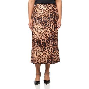 Boohoo Women's Plus Leopard Bow Trim Woven Stretch Midaxi Skirt Brown Size 20