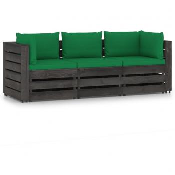 Sofá de palets 3 plazas con almohadillas gris