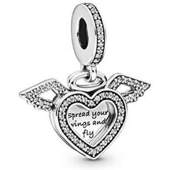 Charm Pandora Cuore e Ali d'Angelo in Argento / Clear Taglia Unica