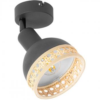 Lindby Lonnaris Black One-Bulb Rattan Spot