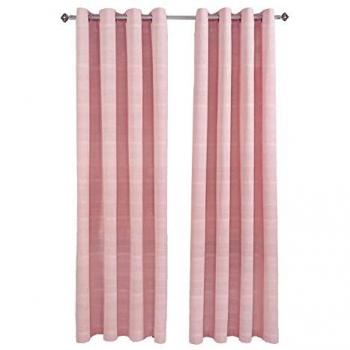 Homescapes Cotton Rajput Ribbed Pink Curtain Pair, 66 x 90 Drop