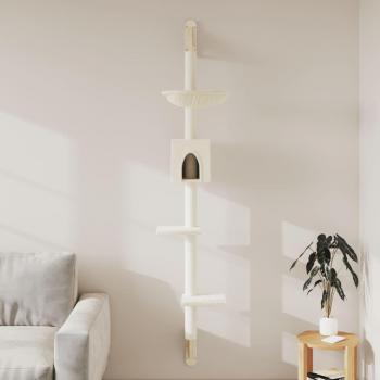 VidaXL 187 cm Wall-Mounted Cat Scratcher and Tree in Cream