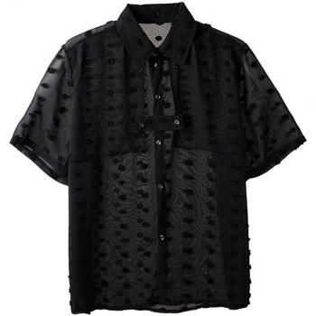 Men's Vintage Chiffon Polka Dot Short Sleeve Shirt