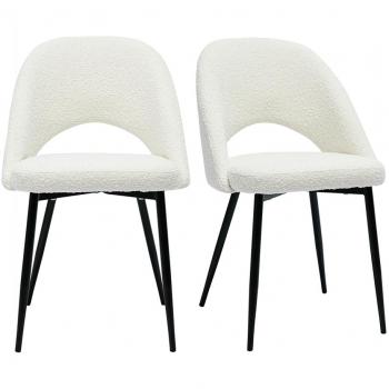 Lot de 2 chaises COSETTE en tissu effet laine bouclée blanc et métal noir