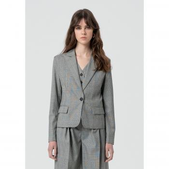 Blazer de corte tradicional, fit regular, frontes simples, fabricado em Prince of Wales
