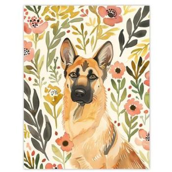 Green Garden German Shepherd Wall Poster – 12 x 16