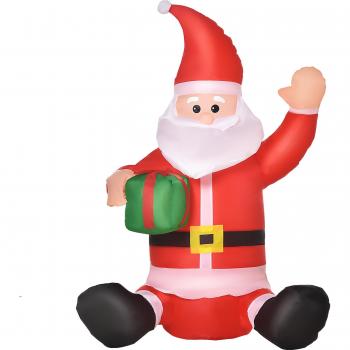 Selbstaufblasbarer Weihnachtsmann mit LED und Geschenk, 70 x 50 x 120 cm, rot