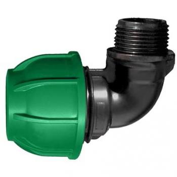 Coude fileté compression PN10 Ø20 M 15x21 Jardibric, angle 90°, pour raccordement de tuyaux PE enterrés