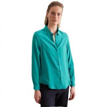 Seidenstickerei Hemdbluse, 1/1 Uni – Blau-Türkis, Viskose, Größe XL (42)