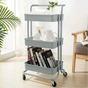 Trolley Cucina 3 Ripiani in Metallo – Dimensioni 43x36x85 cm, 4 Ruote, Grigio Salvaspazio