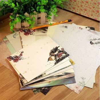Kraft Letter Paper Envelopes with Vintage Chinese Ink Painting
