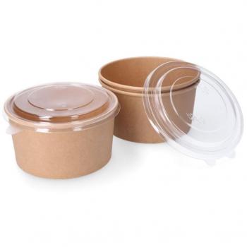 Saladière ronde en carton compostable 1000ml avec couvercle (3 pièces)