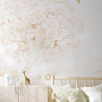 Murale panoramique Cabane beige pour chambre d'enfant 375x250cm