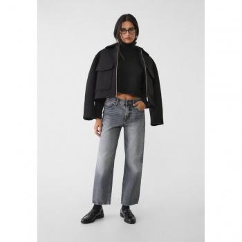 Stradivarius Cropped Straight Jeans Black Denim 6
