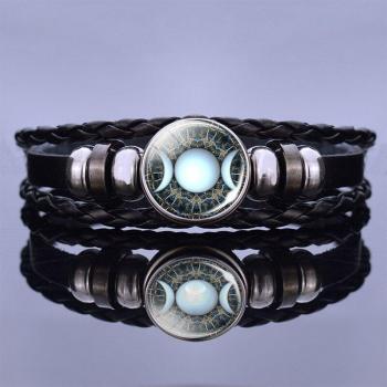 Men's Gothic Leather Triple Moon Bracelet