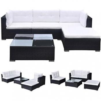 5-tlg. Garten-Lounge-Set mit Auflagen Poly Rattan Schwarz