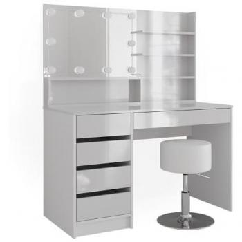Tocador Blanca 145cm Sherry + Taburete, Estante y Espejo LED Vicco