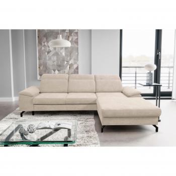 Panama L‑Form Ecksofa WERK2 – Beige (Creme) Sofa mit Schlaffunktion und verstellbarem Kopfteil
