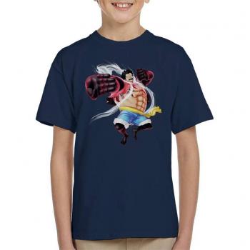 Navy Blue Cloud City 7 One Piece Luffy Gear 4 T-Shirt for Kids