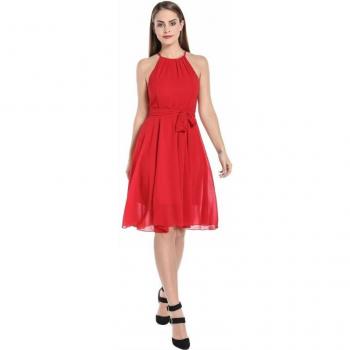 Rosa midi sin espalda: vestidito de chifón para verano