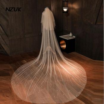 Voile de mariée avec peigne, long, 3m, perles