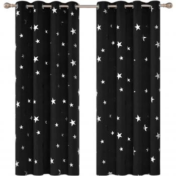 Deconovo Blackout Curtains with Silver Stars 46 x 54 Inch