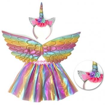 Arcoíris Celestial: Kit de Unicornio Diadema, Alas y Tutú