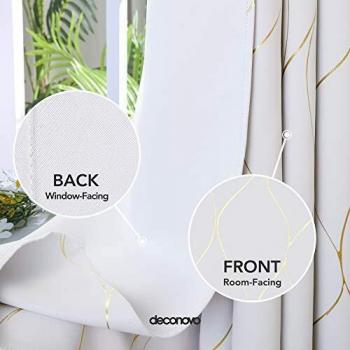 Gold Line Printed Eyelet Blackout Thermal Curtains | Ready Made Deconovo UK 2 Panels