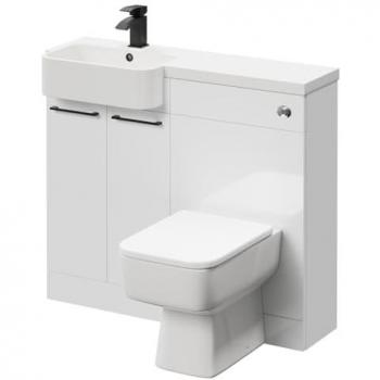 Napoli Gloss White 1000mm Vanity Unit Toilet Suite with Left Hand Round Semi Recessed Basin
