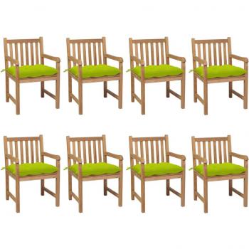 VidaXL Sillas de jardín 8 uds madera maciza teca cojines verde brillo