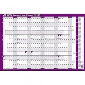 Purple 915W x 610H Sasco 2022/23 Classroom Wall Planner with Wet‑wipe Pen Pack
