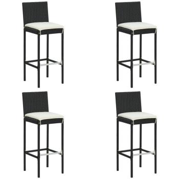 Set de 4 Tabourets de Bar de Jardin Noir avec Coussins