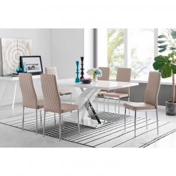 Atlanta Modern High Gloss White Dining Table with 6 Milan Chairs Set
