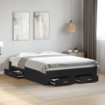 Schwarzes Bettgestell mit Schubladen 140x190 cm Holzwerkstoff vidaXL