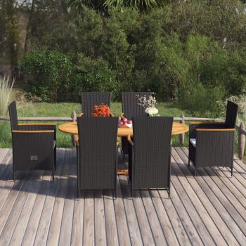 Ensemble de repas de jardin 7 pièces en résine tressée noire