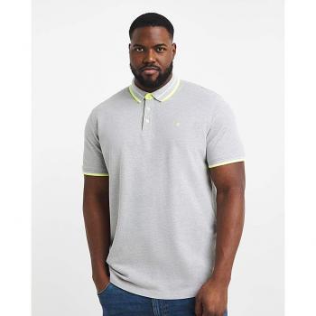 Jack & Jones Essential Paulos Short Sleeve Polo – Light Grey Melange/Neon, 3XL Male