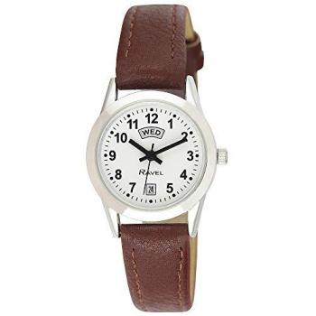 Ravel Stainless Steel Date Watch with Brown Leather Band