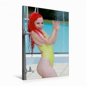 Wandbild Premium Textil-Leinwand 60 x 90 cm Hoch-Format Pool Party, Leinwanddruck von Andreas Comandante