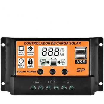 Controlador de Carga Solar LCD 10A/20A/30A/40A/50A/100A con Regulador de Voltaje y USB Dual 12V