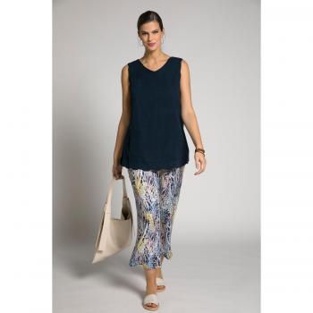 Top smanicato blu, taglio squadrato, orli a cappette, scollo a V, Donna, Taglia 68/70