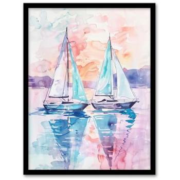 Sunset Harbor Sailboat Watercolor Art Print – 12 Wide x 16 High