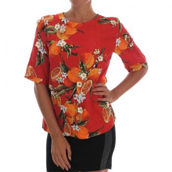 Dolce & Gabbana, Blouses, female, Multicolor, Size: 2XS Orange Print Crystal-Embellished Blouse